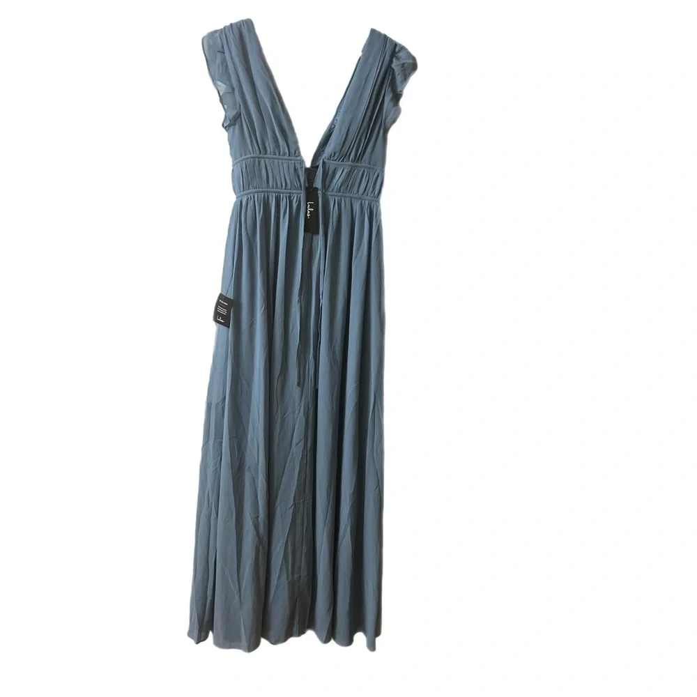 Lulu's Blue Ruffled Tie Front Midi Dress - Picture 5 of 10